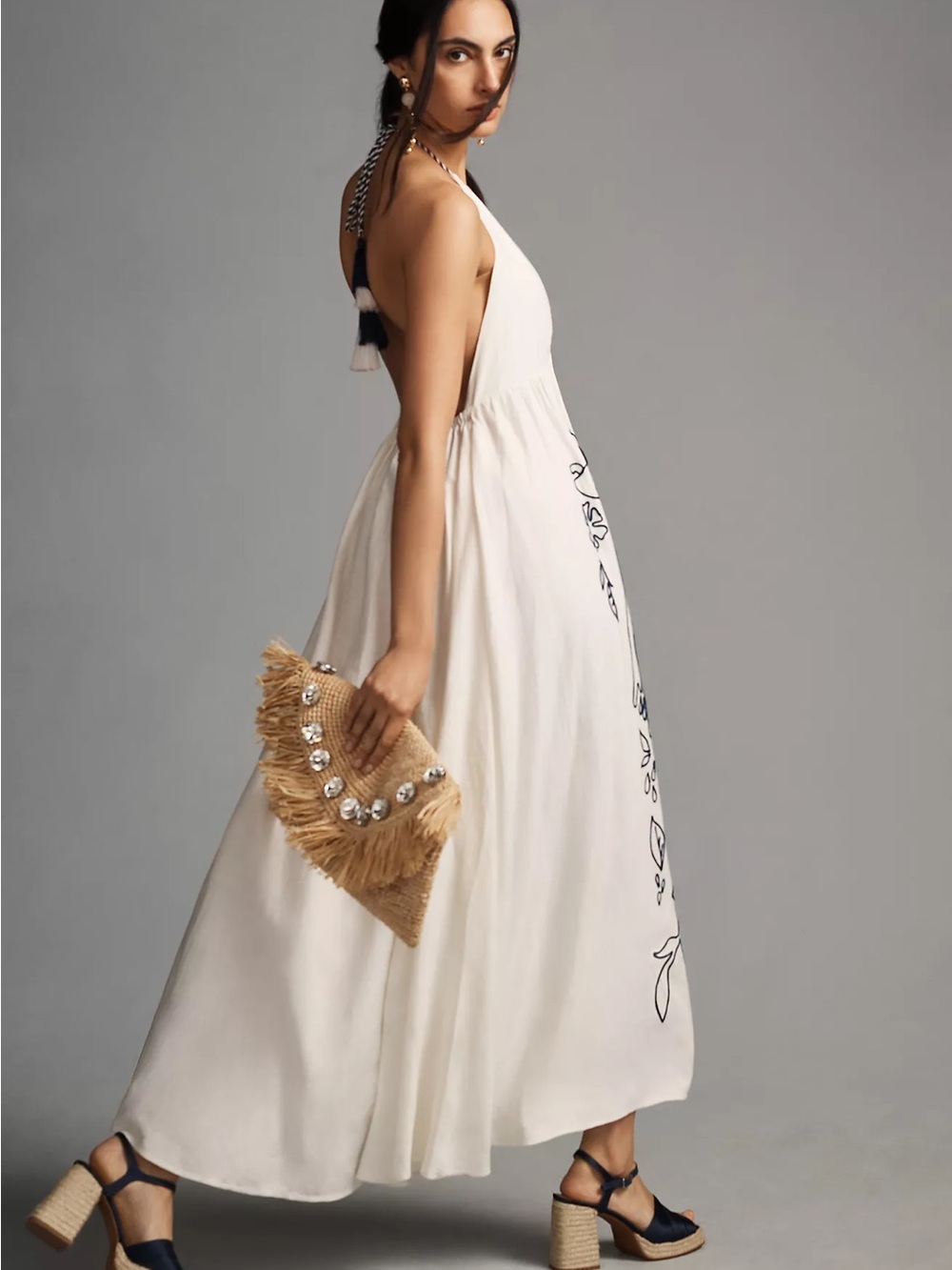 FARM Rio Navy and White Tassel Maxi Dress Size 6